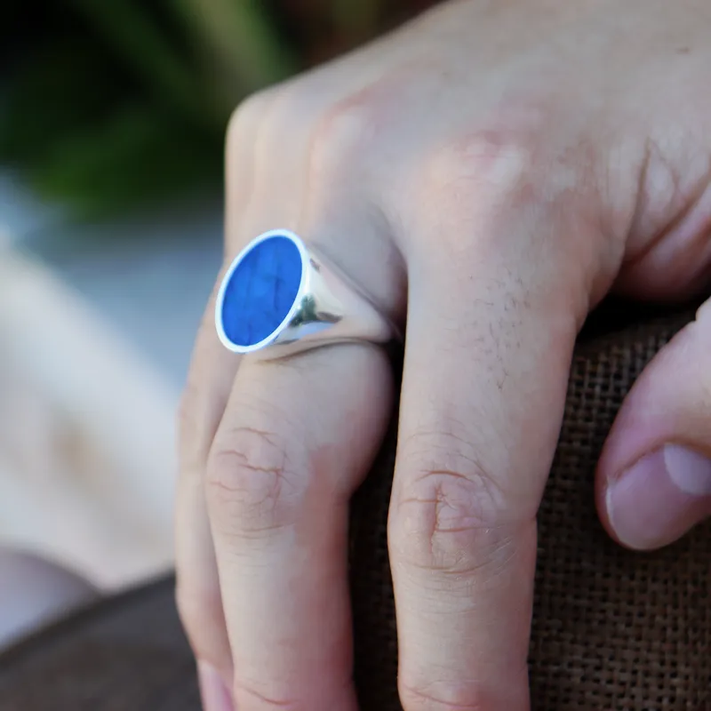 Unisex Labradorite Oval Silver Ring