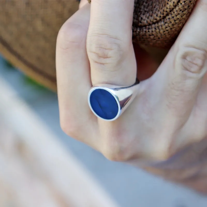 Unisex Labradorite Oval Silver Ring