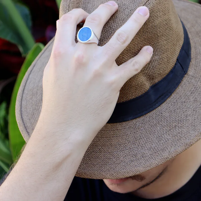 Unisex Labradorite Oval Silver Ring