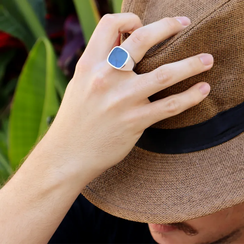 Unisex Onyx Square Silver Ring