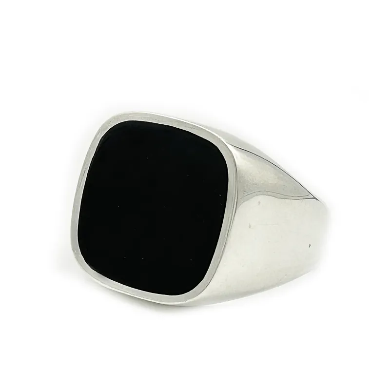 Unisex Onyx Square Silver Ring