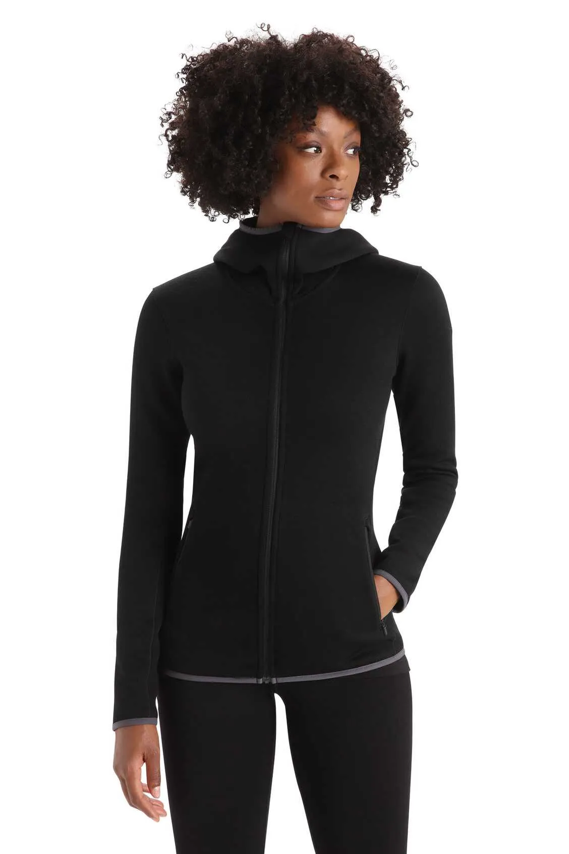 Womens Elemental LS Zip Hood - Black