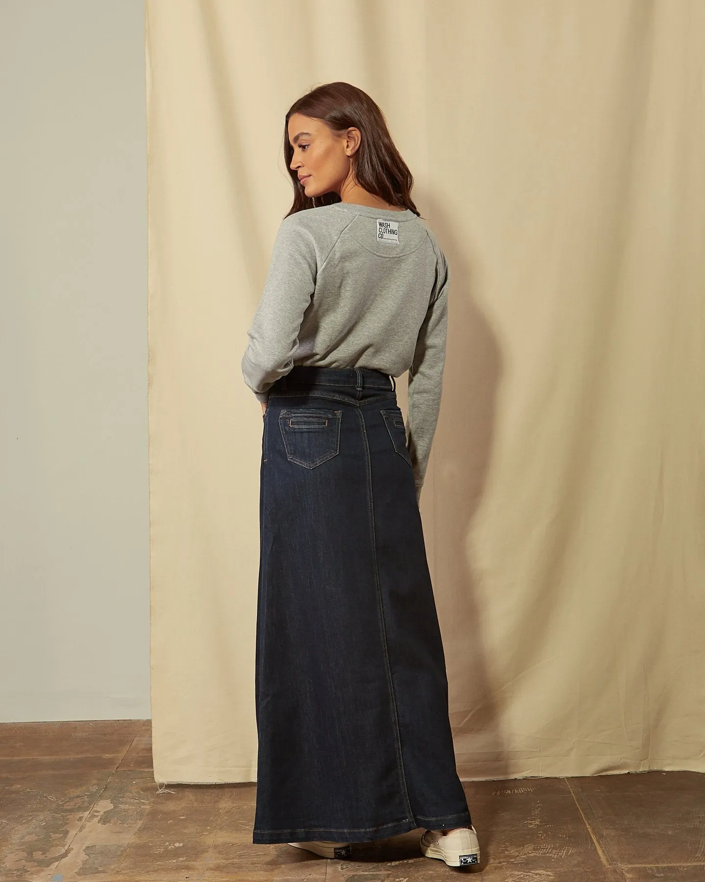 Womens Long Denim Skirt - Indigo