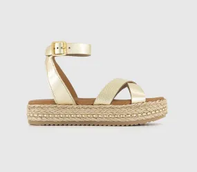 Womens Office Sassy Cross Strap Espadrille Flatform Gold Leather