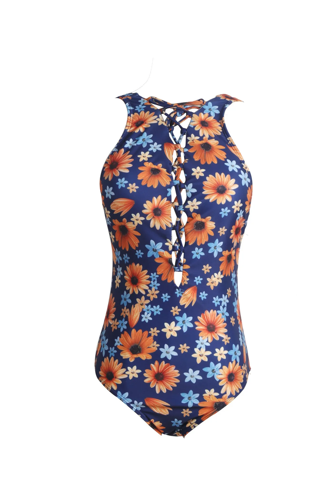 Yellow Flower Printed One Piece Swimsuit